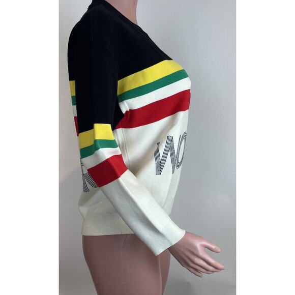 Sandro Paris Sweater Striped Slogan World Lovers Size 1/S US Multicolor Pullover - Picture 3 of 16
